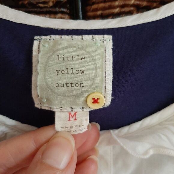 Anthropologie Little Yellow Button Tee Small Blue Pintuck Ruffle Twee Coquette - Picture 5 of 8